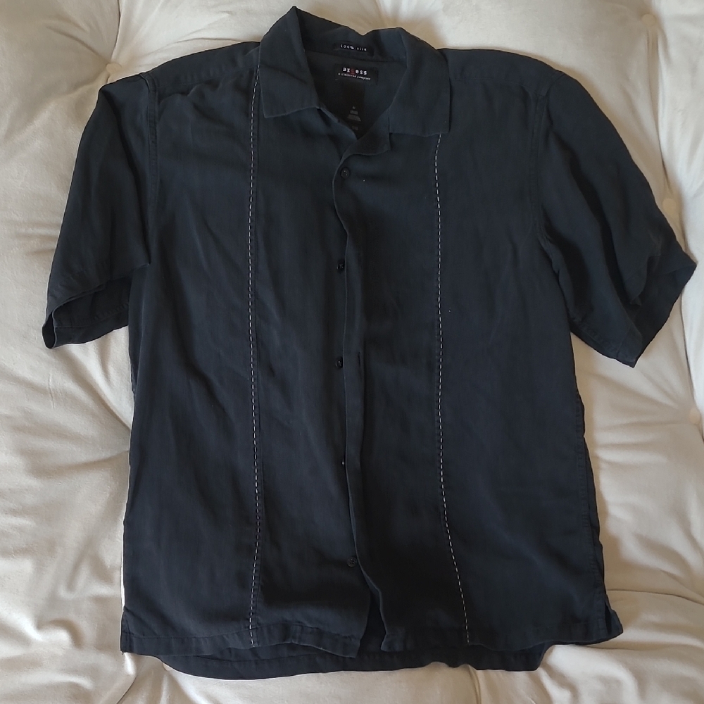 Axcess Black Casual Button Down Shirt with Short Sleeves